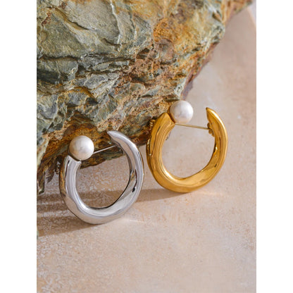 U-Shape Pearl Brooch Pin – Gold Plated Stainless Steel Accessory