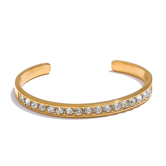 Shiny CZ Open Cuff Bracelet – 18K Gold Plated Stainless Steel