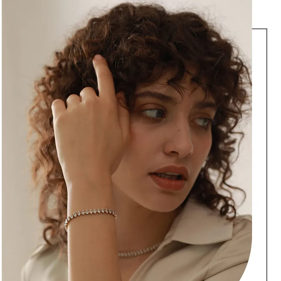 Luxury CZ Tennis Necklace & Bracelet Set – Waterproof Stainless Steel