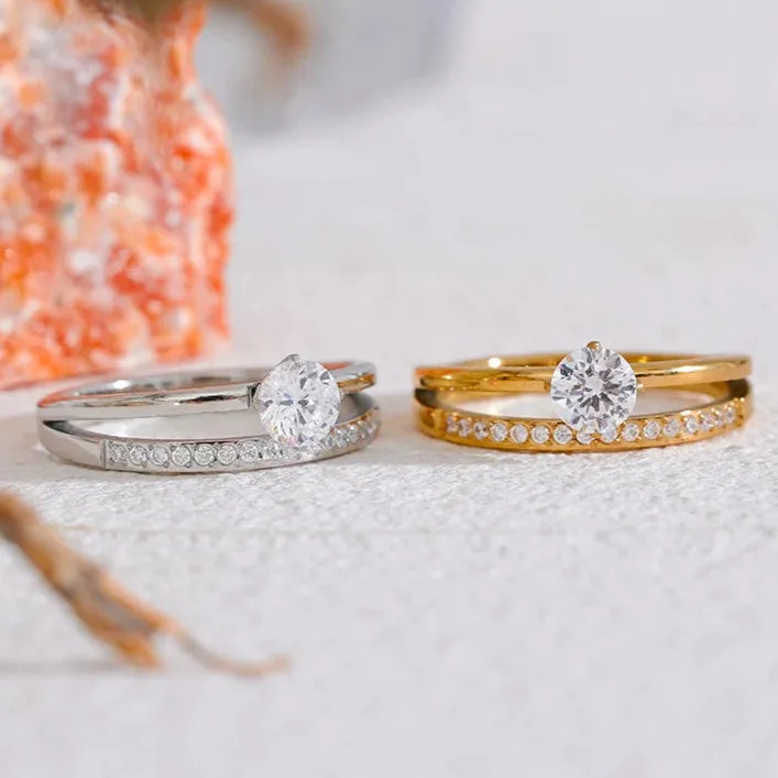 Luxe Jewels Cubic Zirconia Stainless Steel Double - Romantic Gold Plating Jewelry