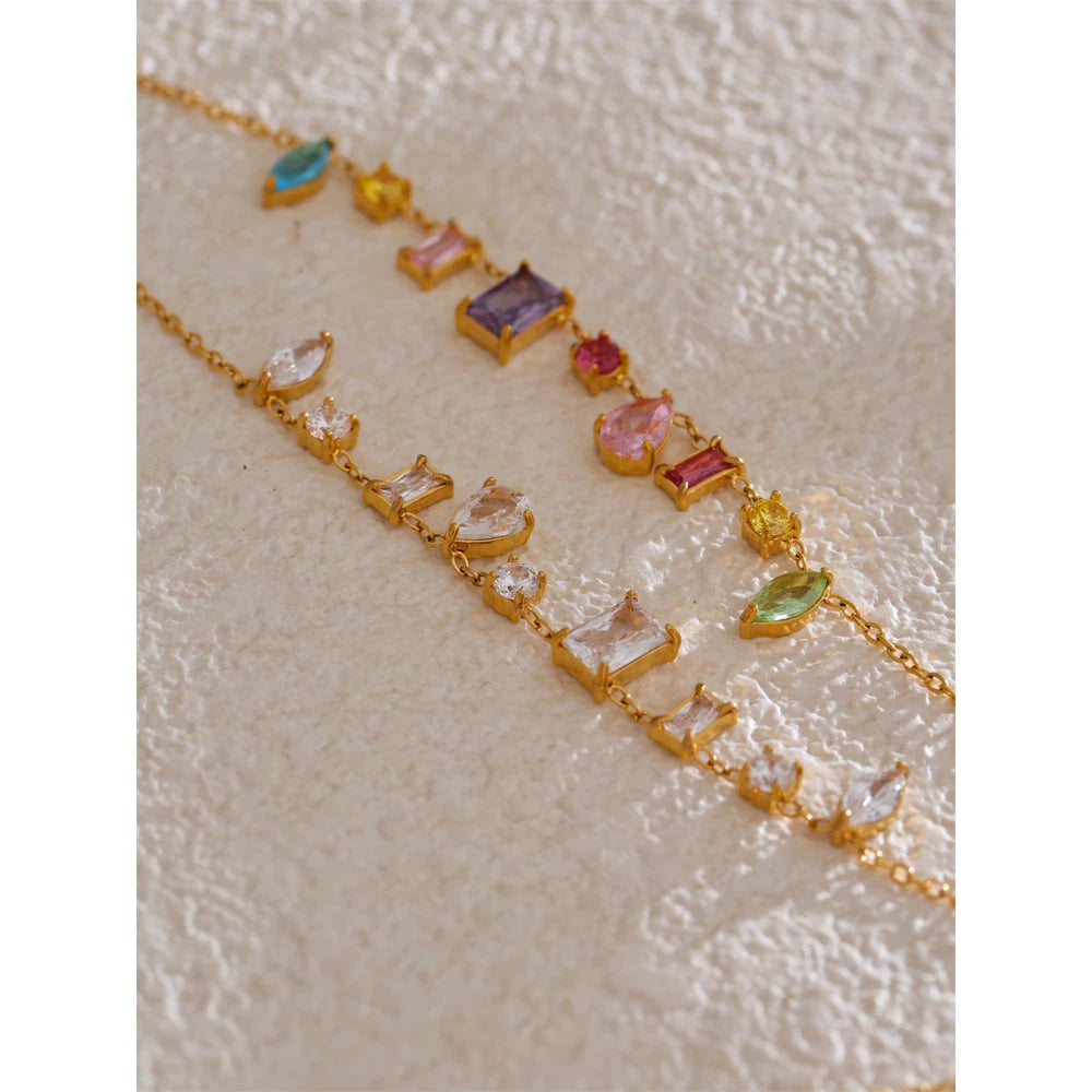 Colorful Cubic Zirconia Pendant Necklace Trendy Stainless Steel High Quality Jewelry