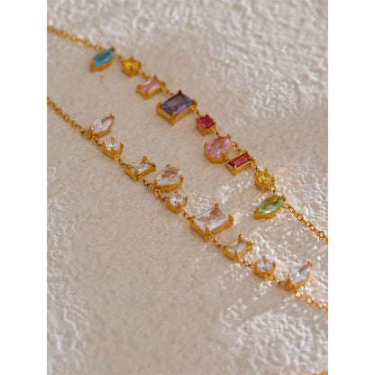 Colorful Cubic Zirconia Pendant Necklace Trendy Stainless Steel High Quality Jewelry