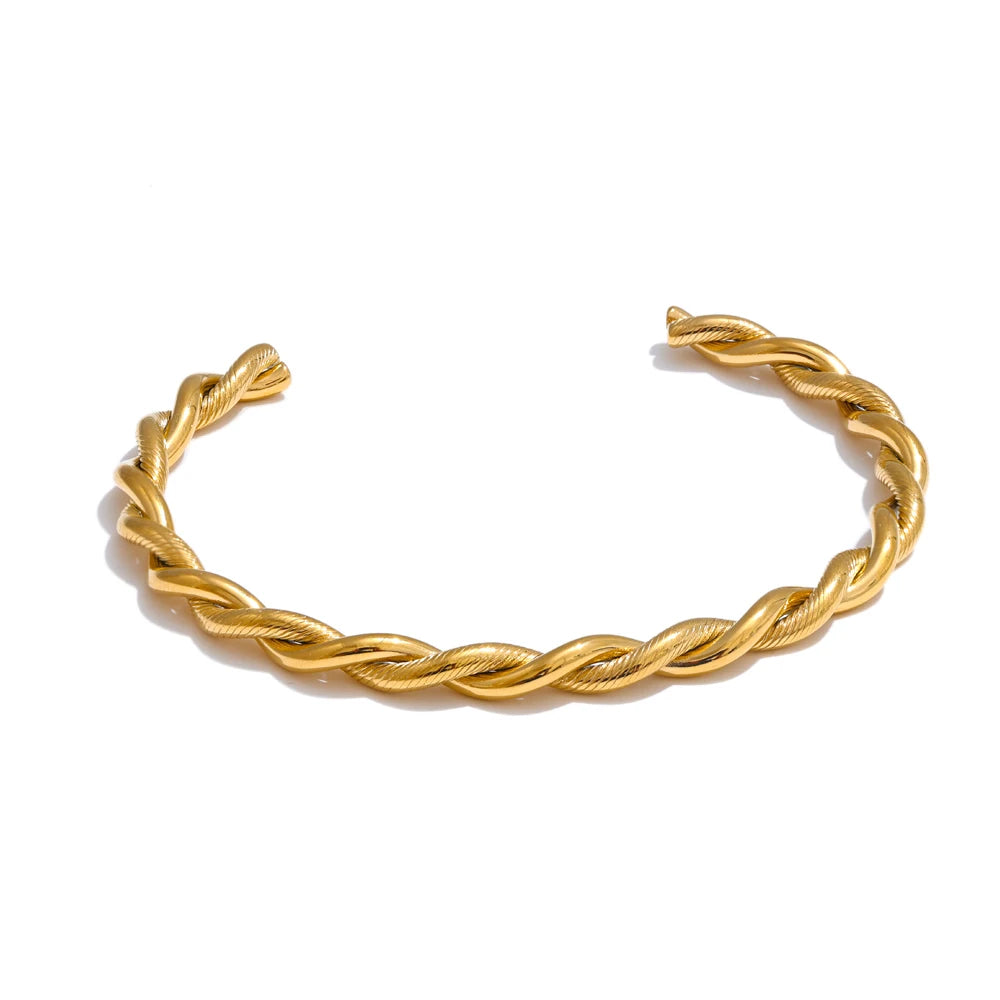Twisted Cuff Bracelet – 18K Gold Plated Stainless Steel Waterproof Bangle