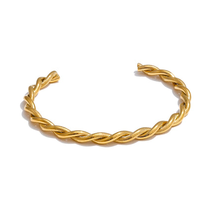 Twisted Cuff Bracelet – 18K Gold Plated Stainless Steel Waterproof Bangle