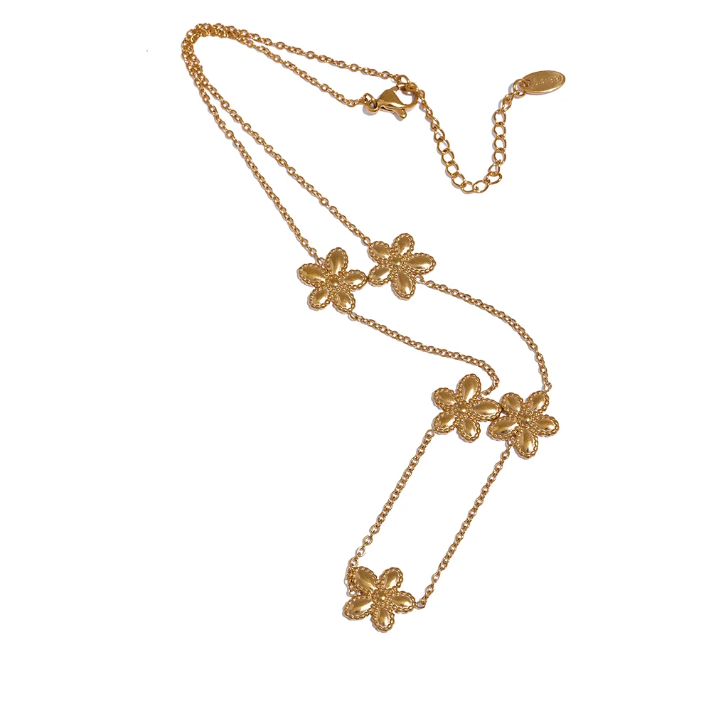 Gold Flower Jewelry Set – Stainless Steel Necklace & Bracelet