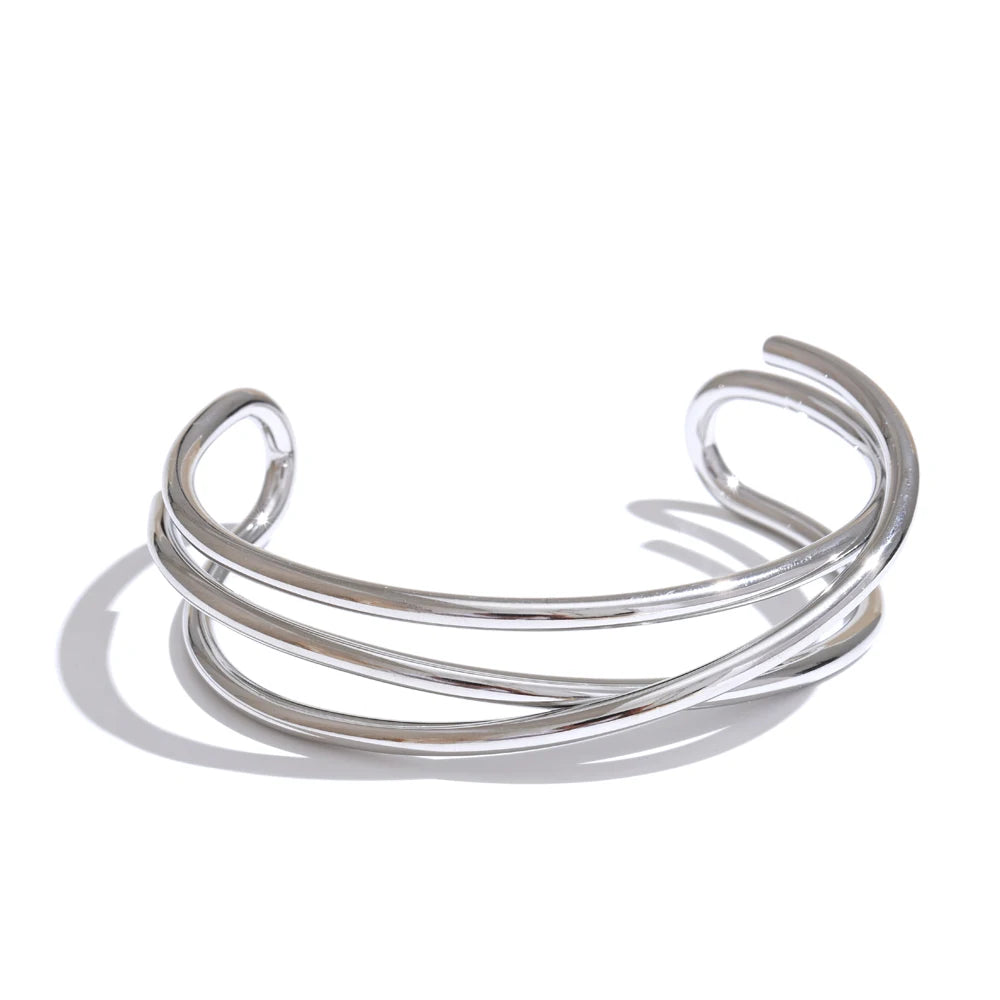Hollow Line Cuff Bracelet – 58mm Gold Plated Stainless Steel