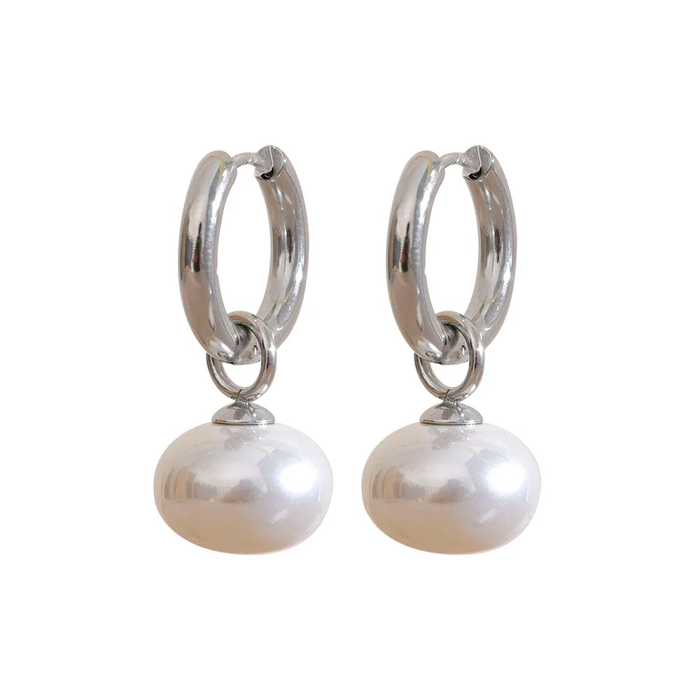 High Quality Pearl Drop Stainless Steel Golden - Hoop Earrings Charms Fashion Jewelry