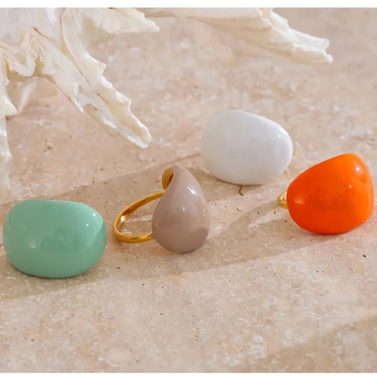 Luxe Jewels Stainless Steel Coloured Enamel Adjustable Ring – Waterproof Jewelry