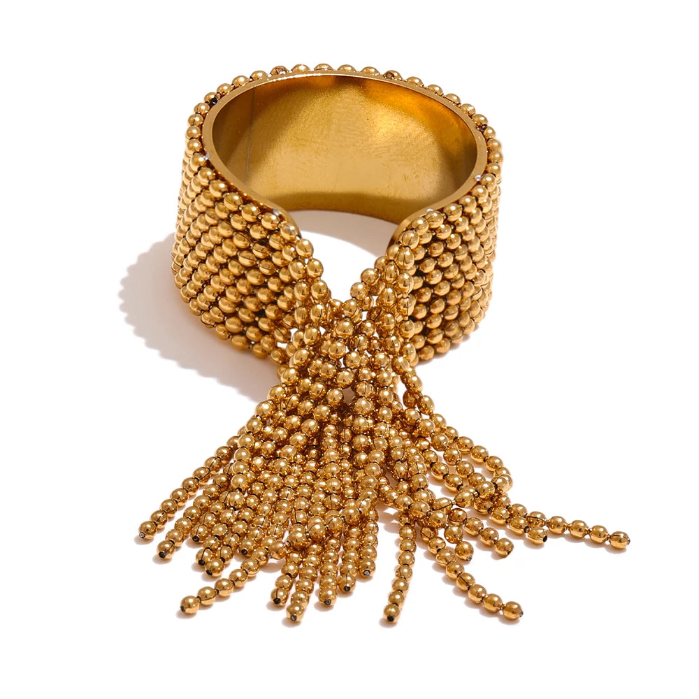 Luxe Jewels Chain Tassel Adjustable Ring – 18K PVD Plated Jewelry
