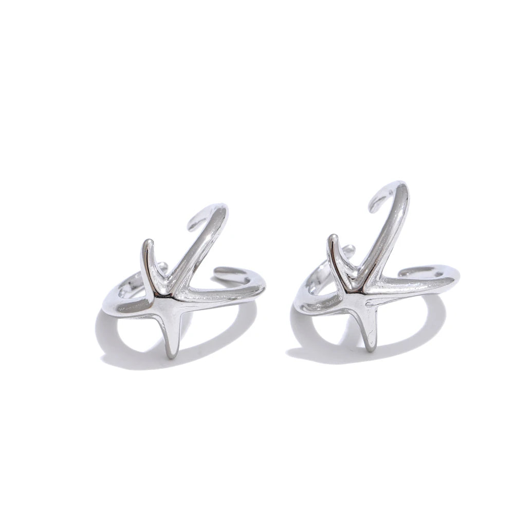 18K Gold Plated Stainless Steel Ocean Style Non-Piercing Metal Starfish Ear Clip Earrings Fashion Jewelry