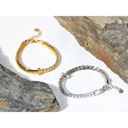 Stainless Steel Waterproof 18K Gold Cuban Zircon Bracelet