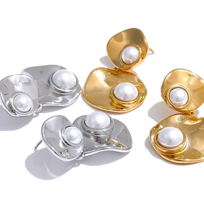 Elegant Gold Plated Round Pearl Earrings – Tarnish-Free Drop Style
