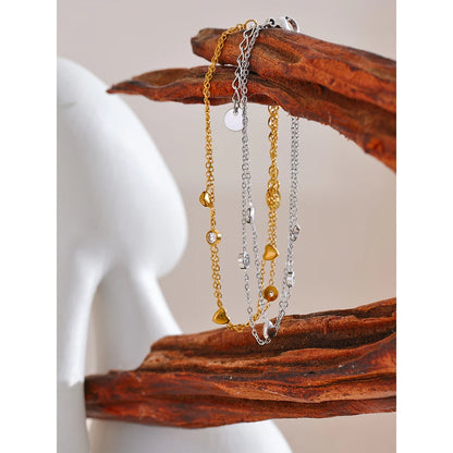 Heart Zircon Double Layer Bracelet – Gold Plated Stainless Steel