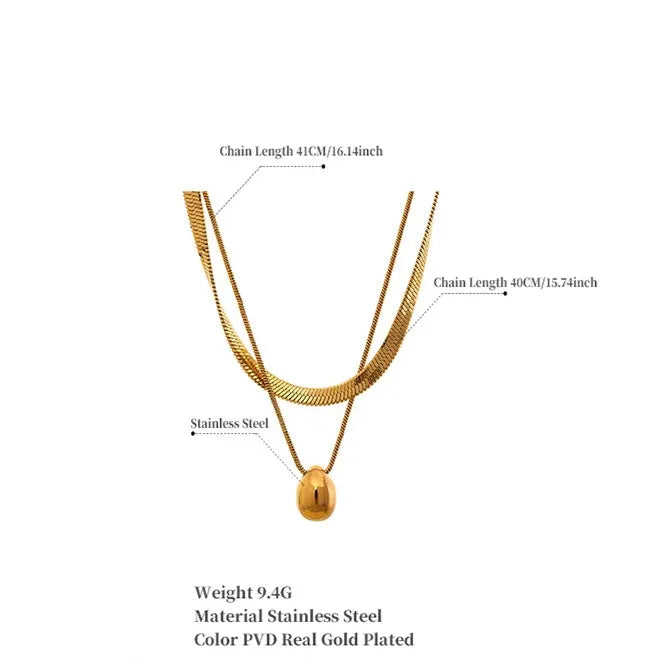Double Layer Water Drop Pendant Necklace – 18K Gold Stainless Steel