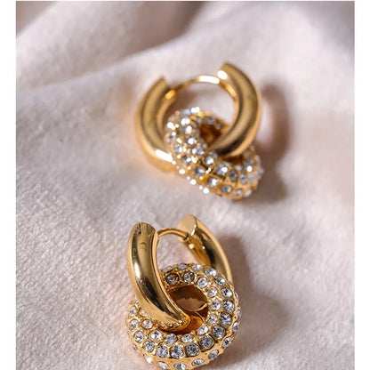 Cubic Zirconia Round Stainless Steel 18K Gold Color Huggie Hoop Earrings High Quality Jewelry