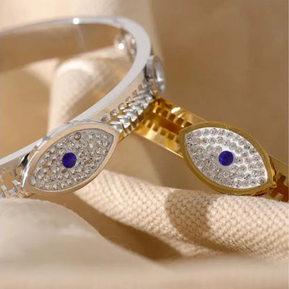60mm Evil Eye Real 18K Gold-Plated Stainless Steel Bangle