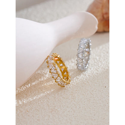 Luxe Stainless Steel Heart Cubic Zirconia Ring - Gold & Platinum Plated Jewelry