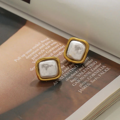 Elegant Square Pearl Earrings Stainless Steel 18K PVD Plated Waterproof 2025