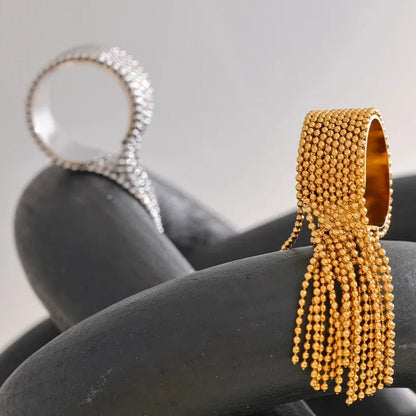 Luxe Jewels Chain Tassel Adjustable Ring – 18K PVD Plated Jewelry
