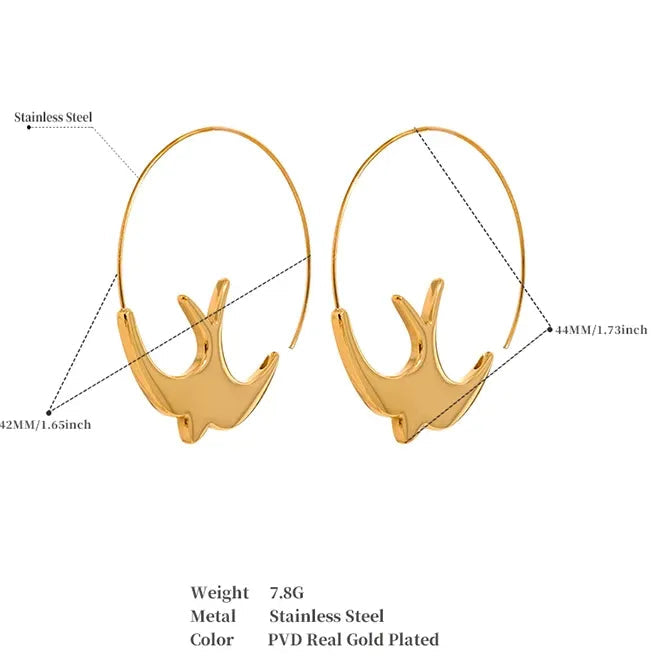 New Stainless Steel Bird Thin Hoop Earrings for Women Hypoallergenic Minimalist Metal Jewelry