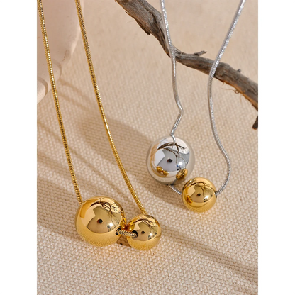 Gold Ball Beads Pendant Necklace – Stainless Steel Trendy Jewelry