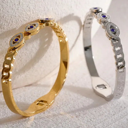 Evil Eye Zircon Bangle – 18K Gold Stainless Steel Waterproof