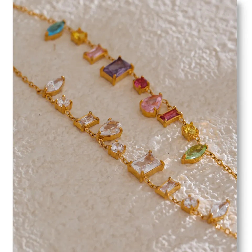 Colorful Cubic Zirconia Pendant Necklace Trendy Stainless Steel High Quality Jewelry