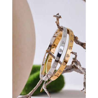 Heart Zirconia Bangle – Gold Plated Stainless Steel Bracelet