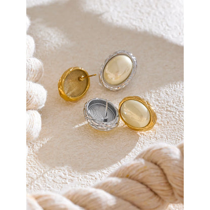 Korean Style Off White Gold - Oval Stud Earrings for Women Pearl Stainless Steel 18K PVD Plated Fashion Jewelry