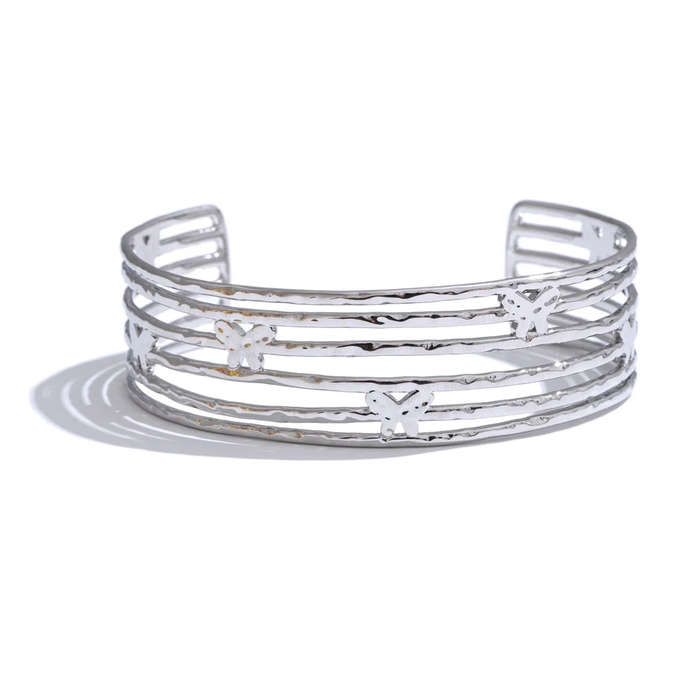 Butterfly Cuff Bracelet – Gold-Plated Stainless Steel Wide Open Bangle