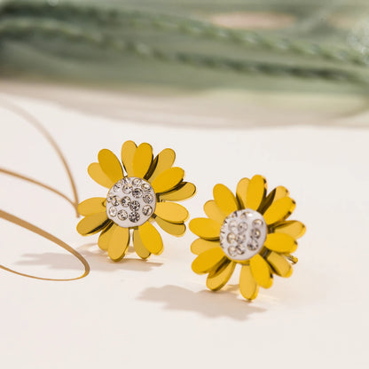 18K Gold Plated Stainless Steel Little Daisy Stud Earrings for Women - Tarnish Resistant Charm Jewelry Set