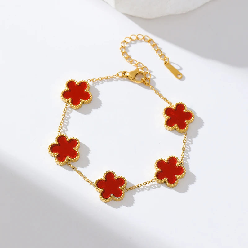 Black Clover Flower Bracelet – Stainless Steel Charm Jewelry