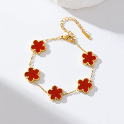 Black Clover Flower Bracelet – Stainless Steel Charm Jewelry