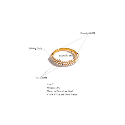 Luxe Jewels Elegant Pearls Stainless Steel Ring - 18K Gold Plated Jewelry