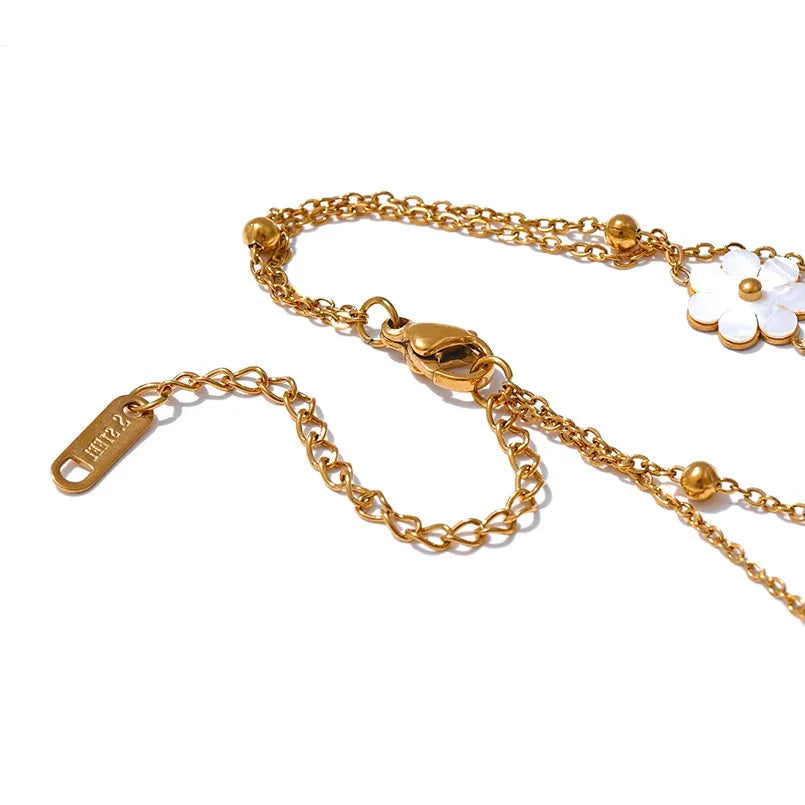 Double Layer Shell Flower Necklace & Anklet – Gold-Plated Plant Charm Jewelry