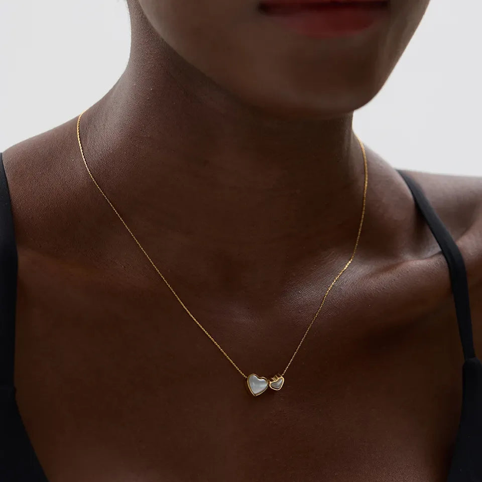 Heart Shaped Natural Shell Pendant Necklace – Gold Plated Chain