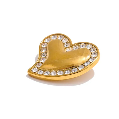 Zircon Heart Brooch – 18K Gold-Plated Stainless Steel Pin