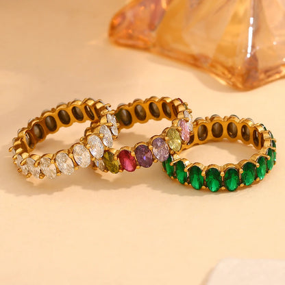 Luxe Jewels Zircon Oval Crystal Band Women’s Ring – 18K Gold Plated Tarnish-Free