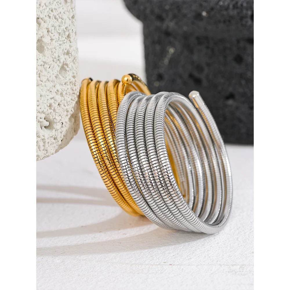 Stainless Steel Stackable Multi-Layer Arm Bracelet Bangle Metal Elastic Waterproof Unisex Jewelry