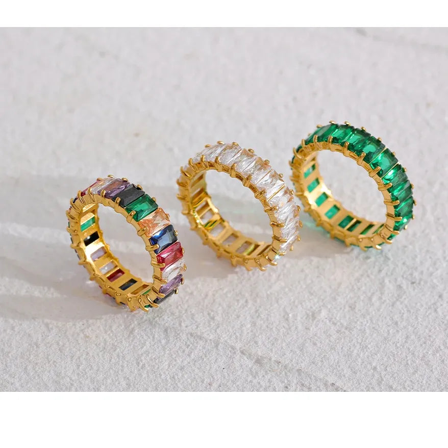 Luxe Jewels Gold-Plated Colored Cubic Zirconia Ring - Waterproof Jewelry