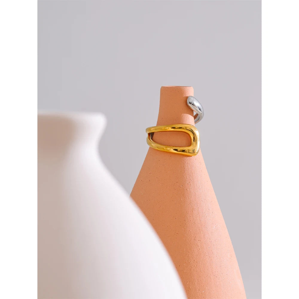 Luxe Jewels Adjustable Double Color Stainless Steel Ring - 18K Gold Plated Waterproof Jewelry