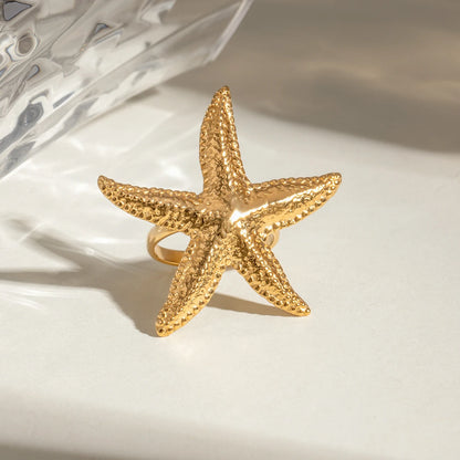18K Gold Plated Starfish Ring in Gold Color Summer Beach Adjustable Ring