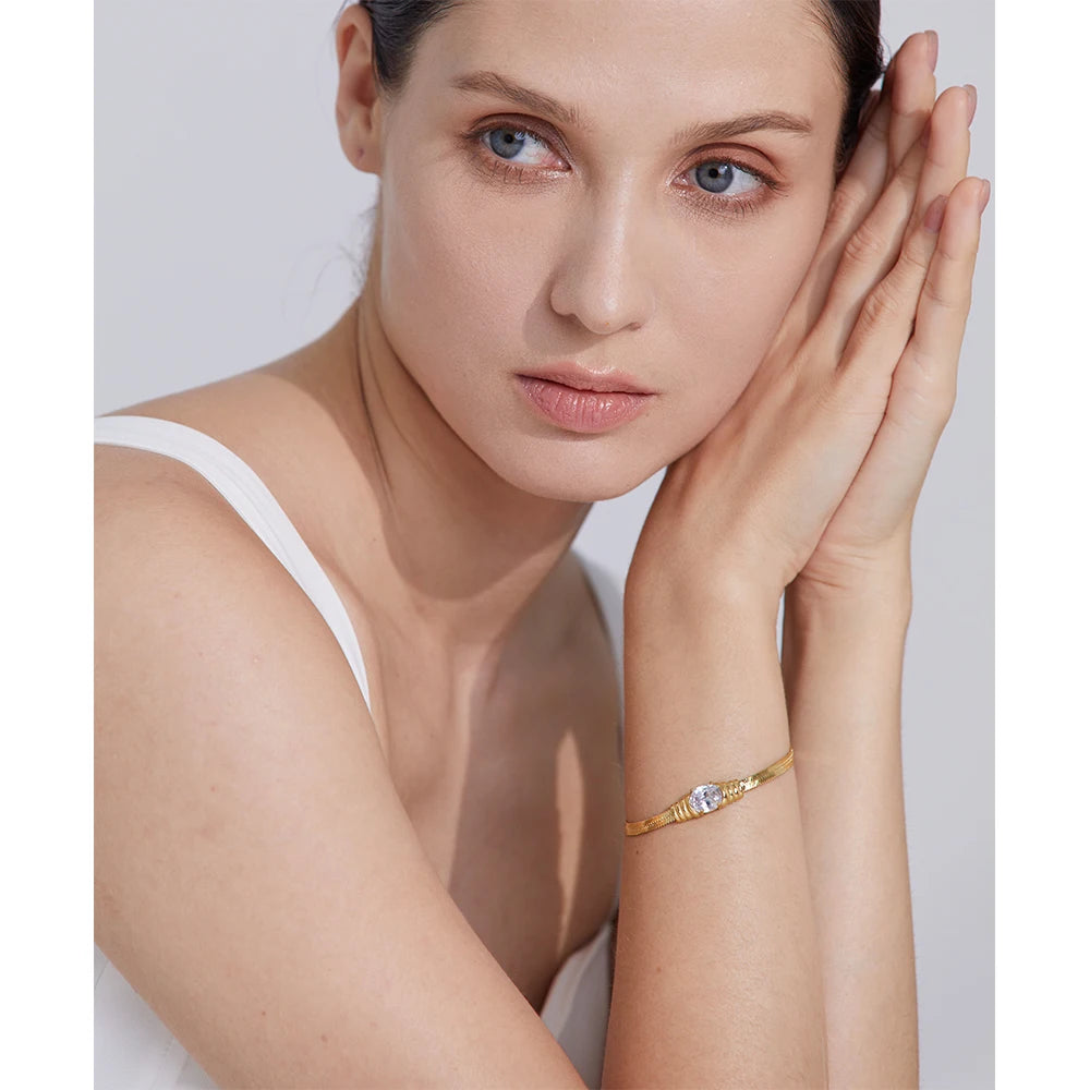 Bling Snake Texture Bracelet – Gold Plated Stainless Steel with Zirconia