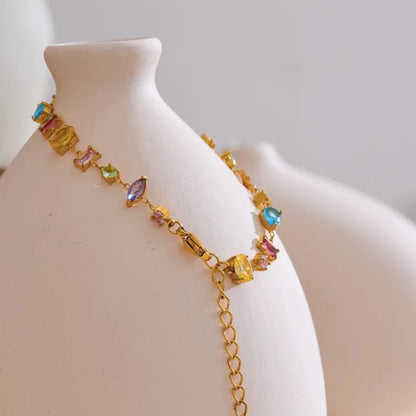 Colorful Zirconia Charm Bracelet – Gold Plated Stainless Steel, Waterproof