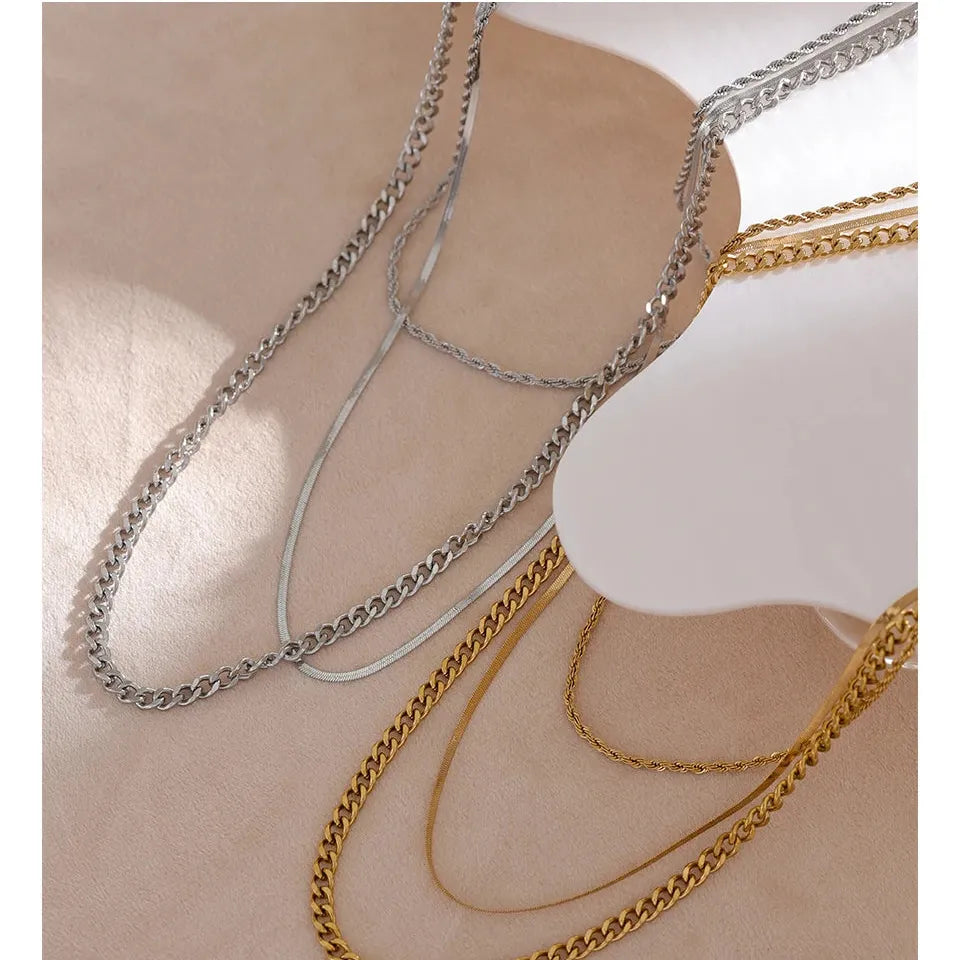 Stylish Golden Necklace Set – Durable Stainless Steel Layers