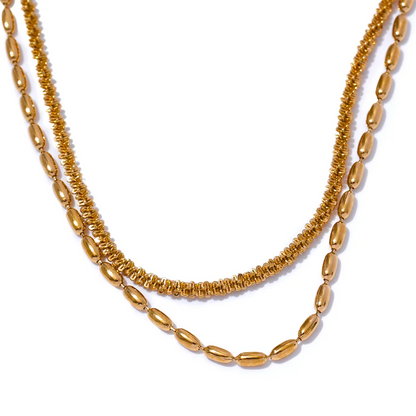 Chic Beaded Double Layer Necklace – Gold Stainless Steel Collar