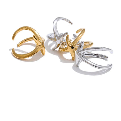 18K Gold Plated Stainless Steel Ocean Style Non-Piercing Metal Starfish Ear Clip Earrings Fashion Jewelry