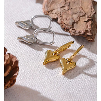 316L Stainless Steel Heart Love Drop Hoop Earrings Water Resistant Sleek Stainless Metal Popular Jewelry