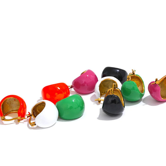 Black White Green Enamel Geometric Waterproof Stainless Steel - Chunky Round Hoop Earrings Women Stylish Jewelry