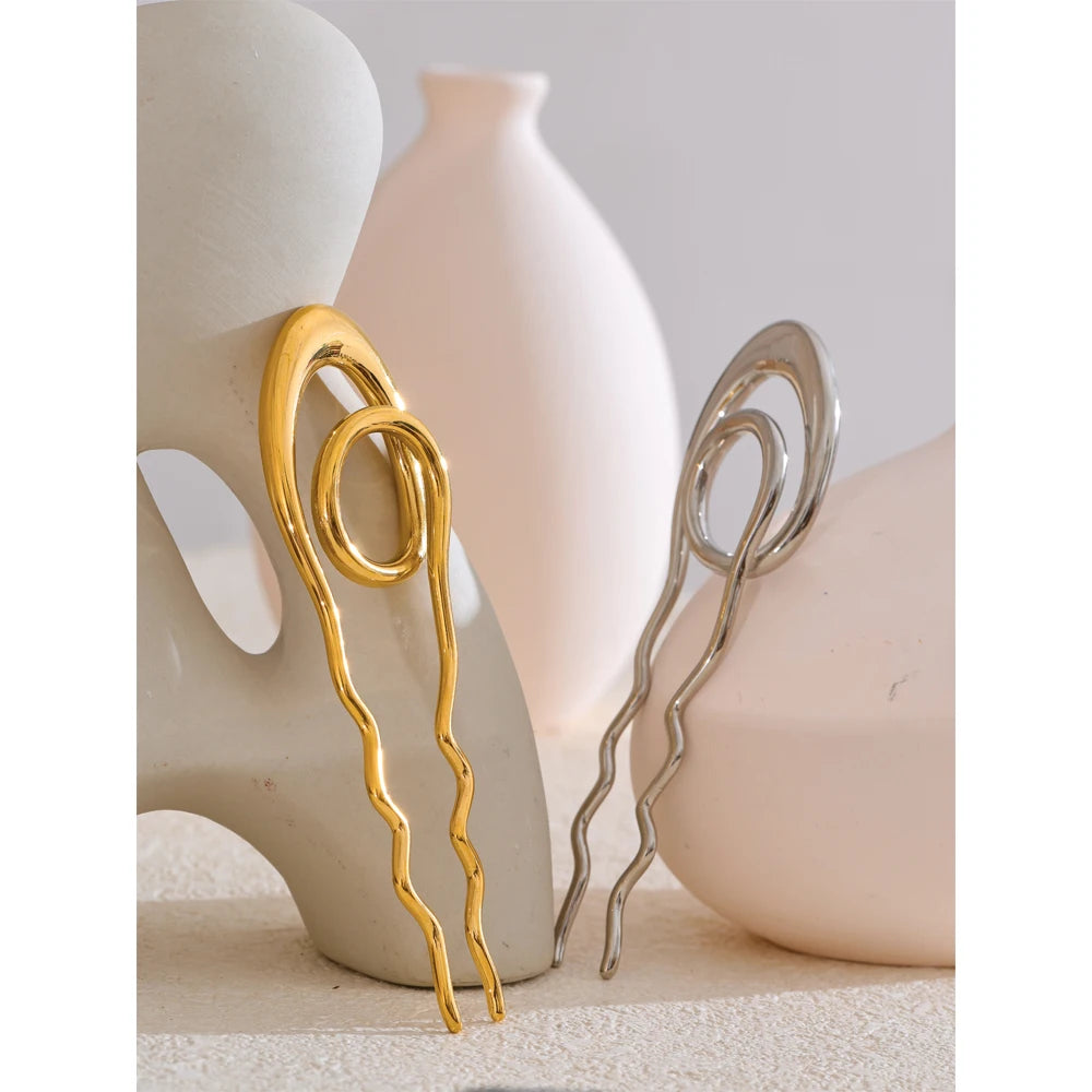 Geometric Metal Hairpin – Gold/Silver Stainless Steel Accessory